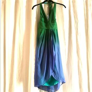BCBG high-low green and blue dress sz 2